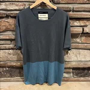 Frenckenberger Pure Mongolian Cashmere Short Sleeve Tee in Gray and Blue